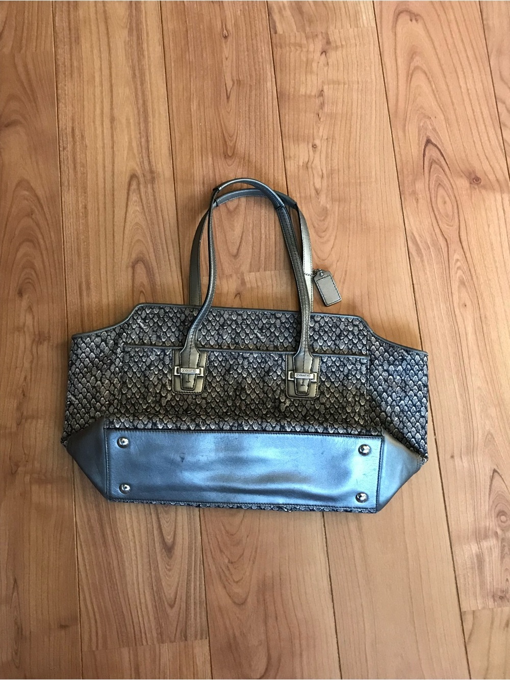 Coach Metallic Silver/ snakeskin pattern tote bag